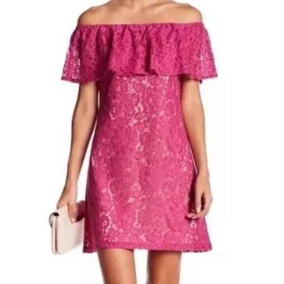 Eliza J. Pink Floral Lace Off-Shoulder Dress 4 NWT Coquette Prom Wedding Event - Picture 1 of 9